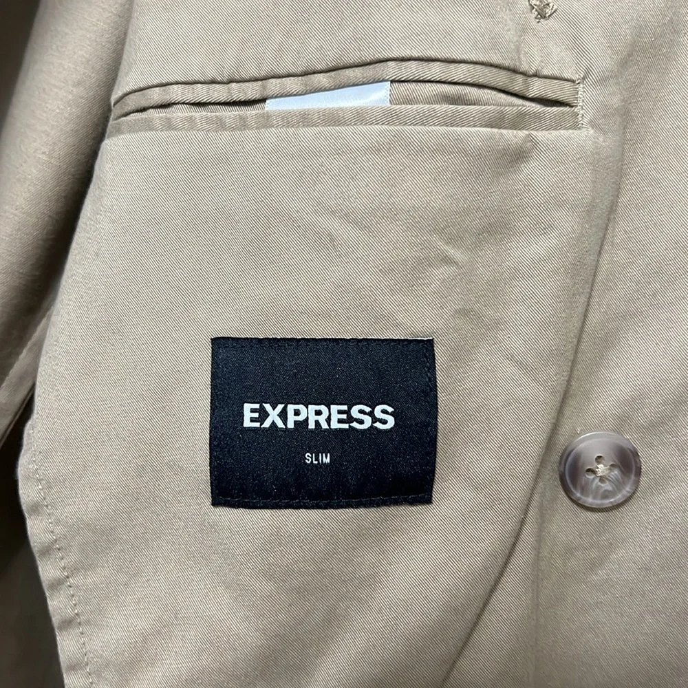 Express Slim Khaki Double Breasted Modern Chino Blazer Size 40R NWT